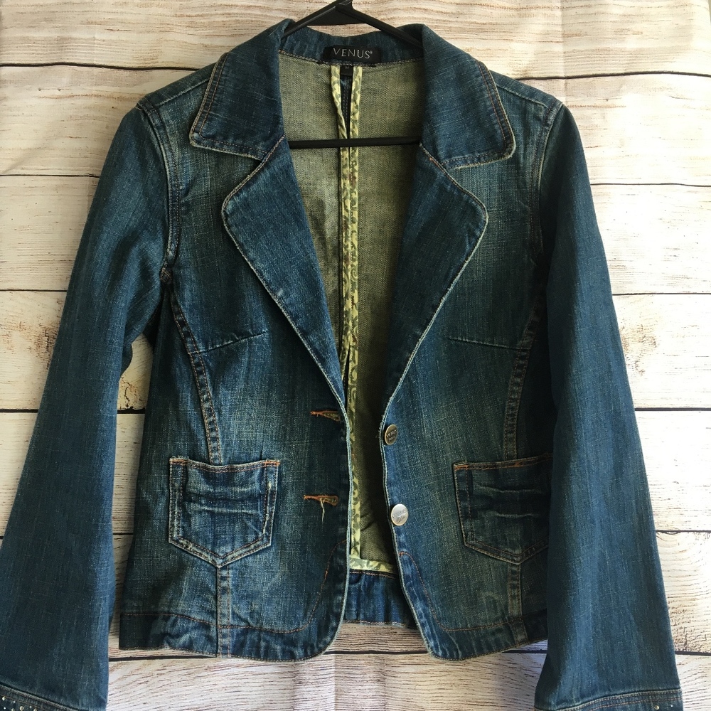 Denim Jacket with beaded cuffs.